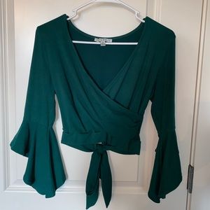 Green Wide Sleeved Crop Top